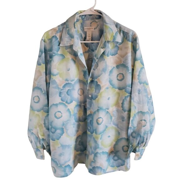 Liz Claiborne Tops - Liz Claiborne Lizsport Woman Size M 100% Linen Watercolor Floral Long Sleeve
